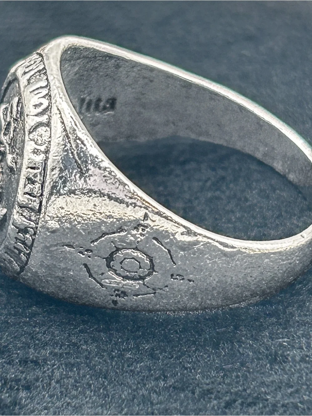Gothic Signet Ring Anchor & Compass Rose Silver Tone Size 13.5